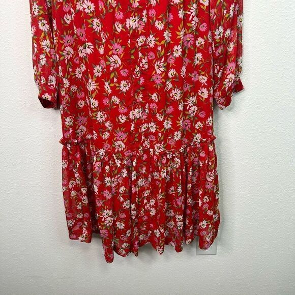 Draper James RSVP Women’s Red Floral Long Sleeve V Neck Midi Dress Size L - Picture 3 of 15